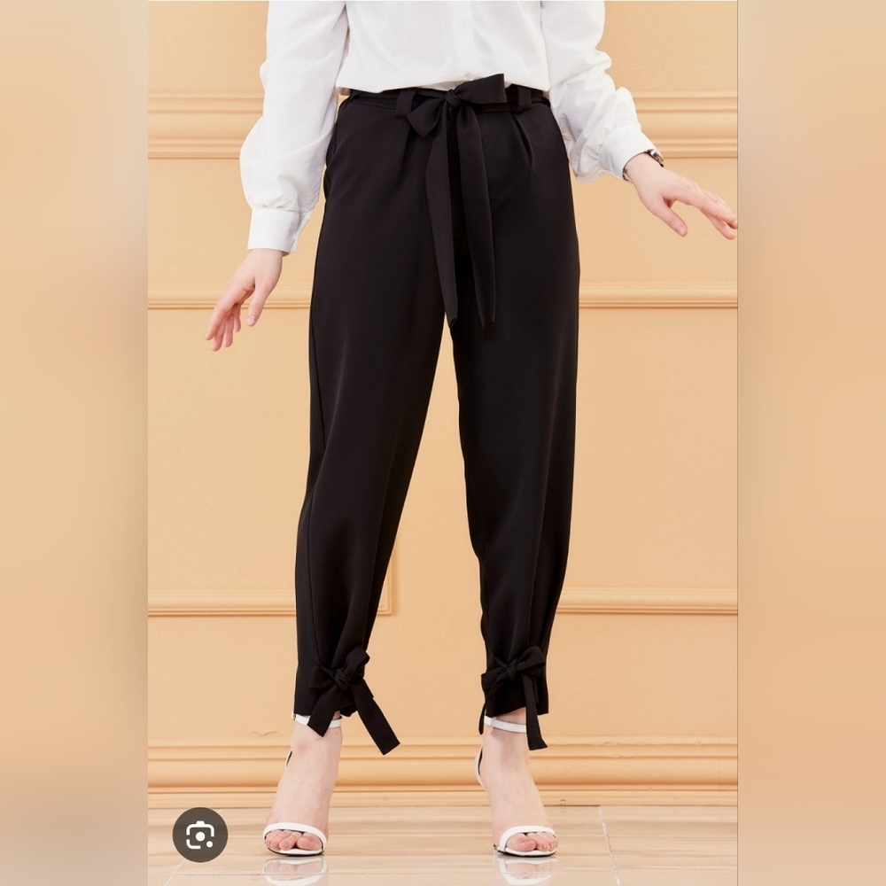 GRACE KARIN Elegant Black Tie-Detail Women's Pants